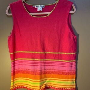 Nancy Bolen Bright Striped Sleeveless Knit Top - Pink & Orange L vintage